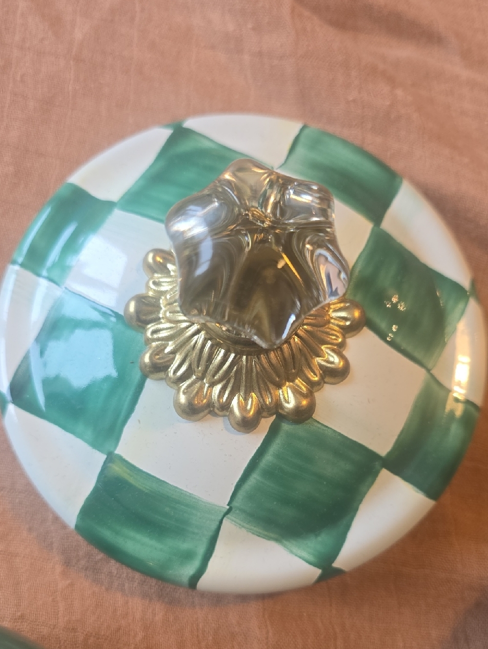 NEW!!! MacKenzie-Child Emerald Check Squashed Pot - Picture 11 of 12